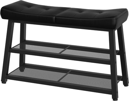 YATINEY Shoe Bench, 3-Tier Shoe Rack, Entryway Bench with Storage and Cushion, for Hallway, Foyer, Bedroom, Black HX02BB
