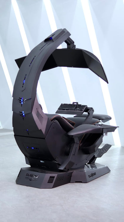 Imperatorworks CLUVENS Manticore Model Zero Gravity Gaming Chair Cockpit Gaming Workstation Executive seat (Black) Support 3 Monitors 1 * 49"/57" Monitor can Extend to 5 Monitors