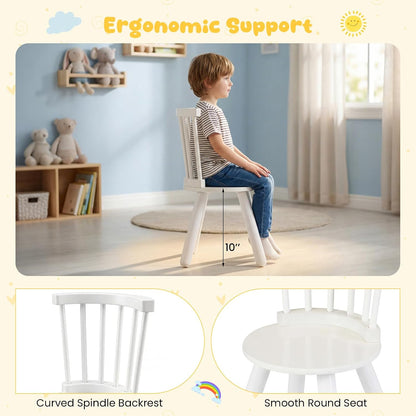 GLACER Kids Table and Chairs, 3-Piece Wooden Activity Table and Chair Set with Pine Legs & Windsor Back for Play, Reading & Learning, Playroom Nursery Furniture for Boys and Girls Ages 3+ (White)