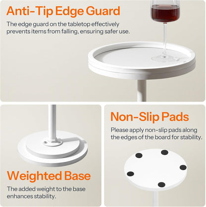 HOOBRO Small Round Side Table, Drink Table, Coffee Martini Table with Pedestal Accent for Small Spaces in Living Room, Bedroom, Sofa Couch, White WW168BZ01