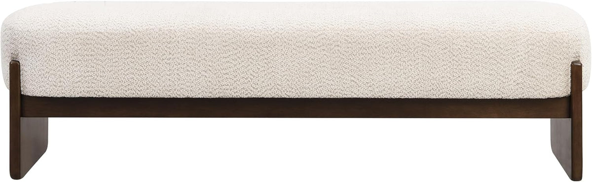 Virubi Elegant Upholstered Loop Yarn Ottoman, Beige End of Bed Entryway Benches, Corner Dining Bench Shoe Stool for Indoor Bedroom Living Dining Room (Beige)