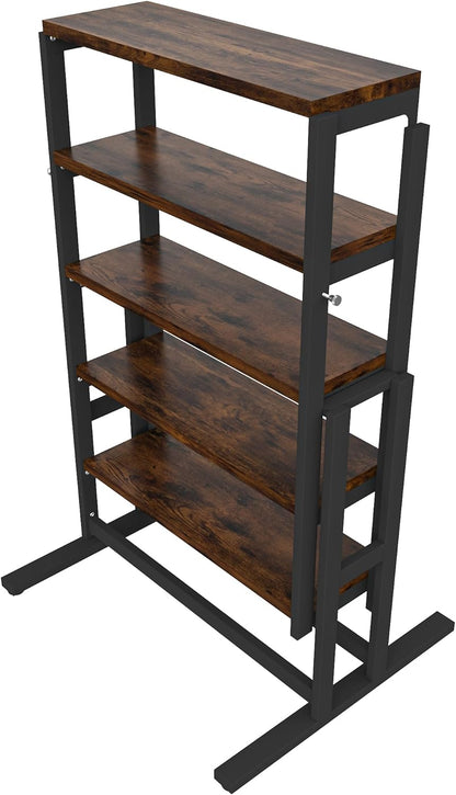 Convertible Dining Table, Multipurpose Mahogany Storage Shelf, 2 in 1 Bookshelf to Kitchen Table, Space Saving Transformer Shelf Table for Dining Room, Living Room (Rustic Brown, 47.2 Inch)