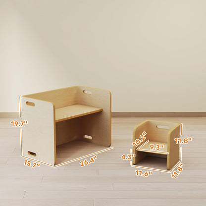 Qaba Kids Table and Chair Set, Adjustable Height Toddler Learning Desk | Natural Finish Children Furniture Set for Ages 3-8 with Adjustable Play and Study Space