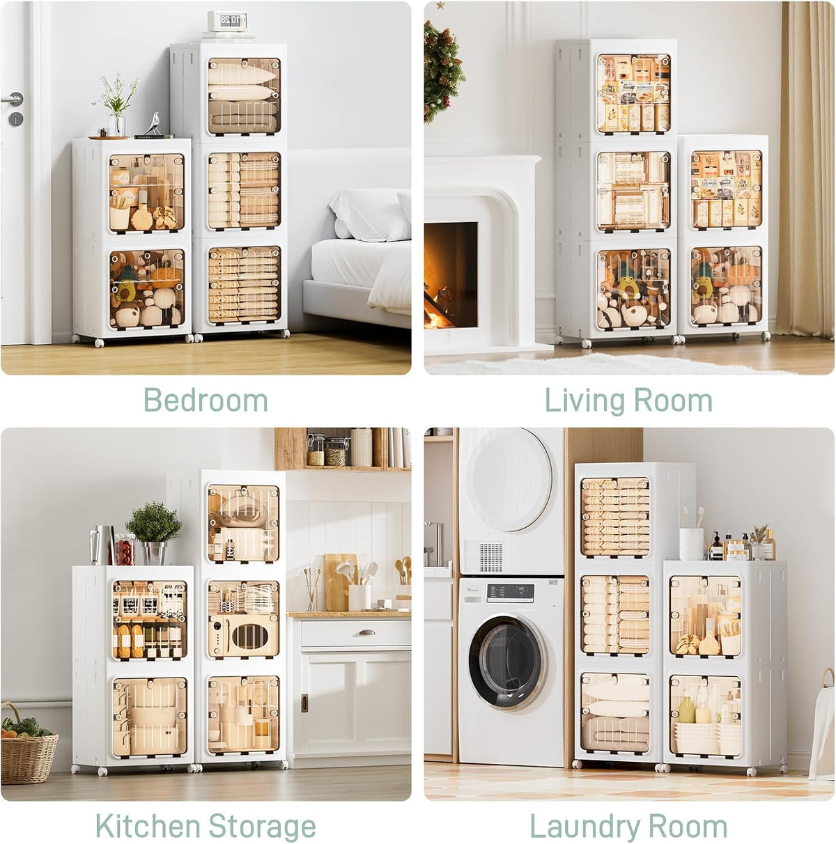 JEKO&JEKO 315 Qt Expanded Bathroom Storage Cabinet, 3-Tier Tall Cabinet Organizer with Wheels, Foldable Plastic Storage Bin for Kitchen, Laundry Room or Home, White
