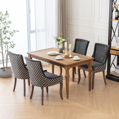 Modern Dining Chairs Set of 6, Fabric Upholstered High Back Chairs with Nailhead Trim and Curved Solid Wood Legs, Sillas de Comedor Accent Chairs for Dining Room, Black & Patterned