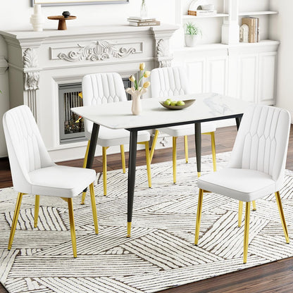 Modern Dining Chairs Set of 4,Upholstered Dining Room Chairs,Kitchen Chairs with Soft Backrest & Gold Metal Legs,Armless Dining Chairs for Kitchen Dining Living Room, White