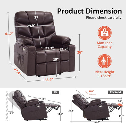 MCombo Power Lift Recliner for Elderly, Leather 7287 (Dark Brown, Medium)