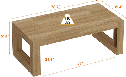 FUFU&GAGA Large Farmhouse Dining Table for 6-8 People, 78.7” Rectangular Wood Dinner Table for Kitchen Dining Room Conference Room, Natural Oak, 78.7”W x 39.4”D x 29.5”H