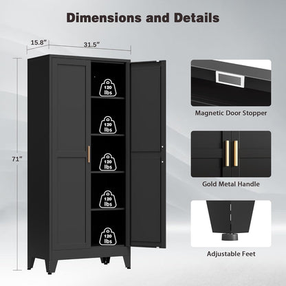 71” Tall Metal Kitchen Pantry Cabinet, Kitchen Storage Cabinets, Steel Cupboard with 2Doors and 4 Adjustable Shelves for Dining Room, Bathroom, Living Room