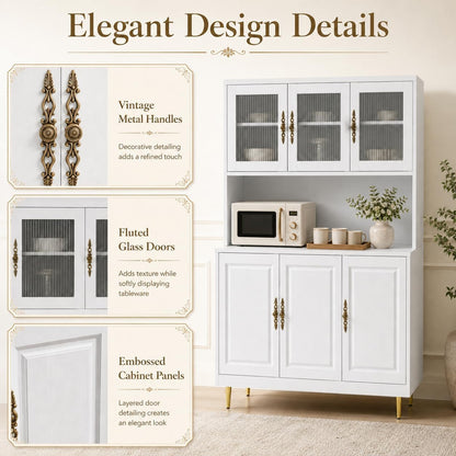 AUN Metal Pantry Cabinet with Charging Station - 68" Multi-Scene Storage Cabinet for Kitchen, Coffee Bar, Dining Room | Adjustable Shelves & Soft-Close Doors,White