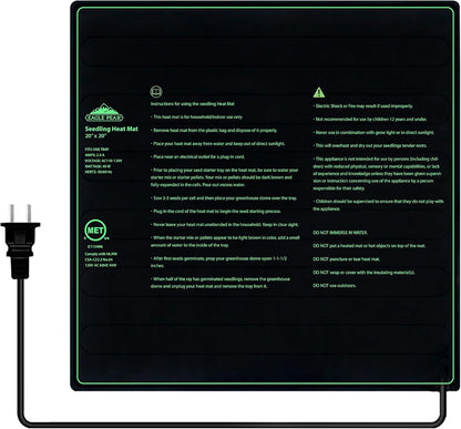 EAGLE PEAK Waterproof Seedling Heat Mat 20" x 20", UL & MET-Certified Heating Pad for Seed Starting, Germination, and Hydroponic Gardening, Includes (1) Warming Mat