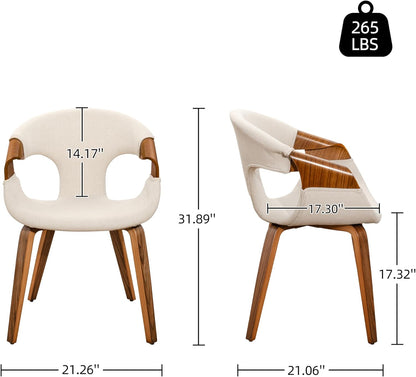 Zouron Dining Chairs Set of 2, Modern Fabric Desk Chairs with Wooden Legs, Accent Armchairs for Kitchen Dining Room, Beige Fabric
