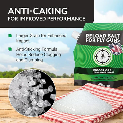 Impresa Fly Shooter Refill Salt - 2 lb Classic White Bag - Large-Grain Non-Caking Crystals & Pouring Spout for Fast Loading - Compatible with Bug A Salt 3.0