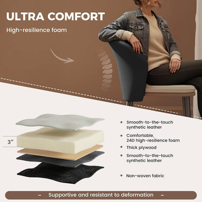 Faux Leather Dining Chairs Set of 4, Curved Back Upholstered Accent Chair, Modern Kitchen Side Chair with Metal Legs for Dining Room, Living Room, Bedroom, Black