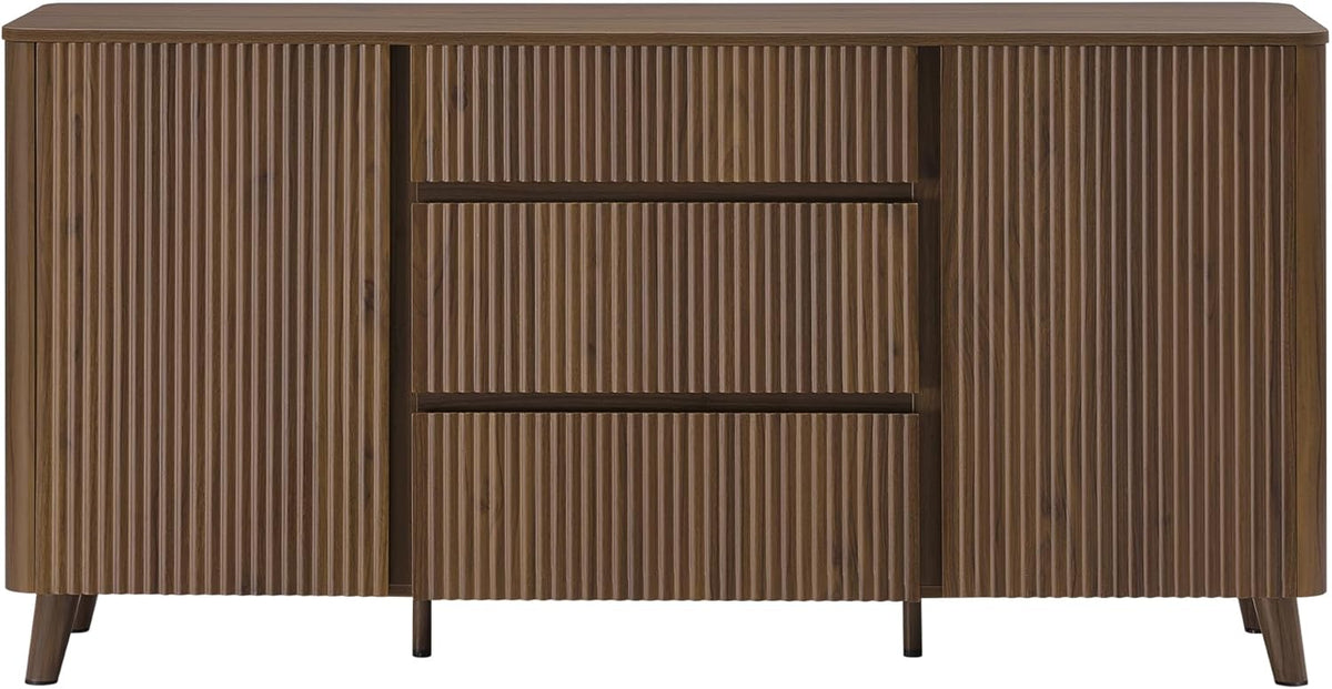 CHITA 62" Sideboard Buffet Cabinet with Storage, Living Room Accent Cabinet with Drawers, Doors and Adjustable Shelves, for Bar, Kitchen, Walnut