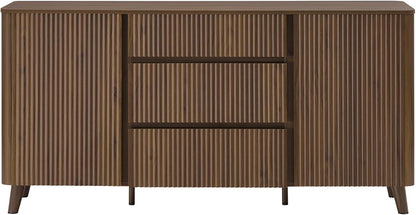 CHITA 62" Sideboard Buffet Cabinet with Storage, Living Room Accent Cabinet with Drawers, Doors and Adjustable Shelves, for Bar, Kitchen, Walnut