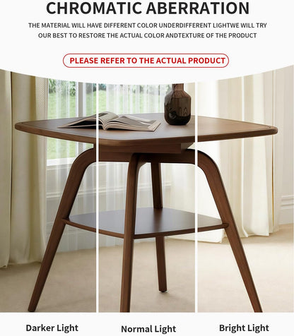 LKTART Small Dinner Table for 2, 29.5" Long Square Solid Wood Dining Table with Solid Wood Frame & Veneer Top, Compact Design with Shelf for Dinner Kitchen, Walnut