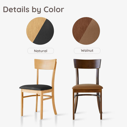 Livinia Mint Dining Chair Set of 2, Solid Malaysian Oak PU Leather Upholstered Cushion Seat, Straight Back Side Chairs (Natural)