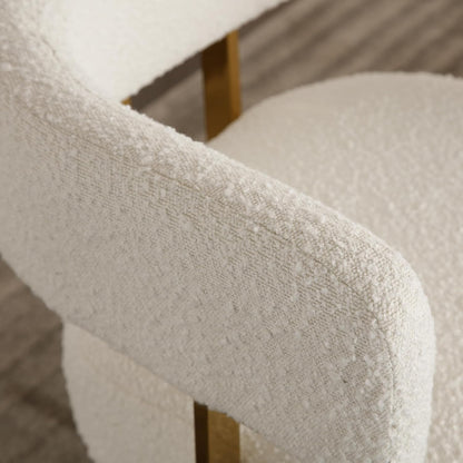 Barrel Accent Chairs Set of 2, Modern Side Chair with Golden Metal Legs, Sherpa Upholstered Reading Armchair, Boucle Club Chairs for Living Room/Reception Room/Bedroom/Office, White