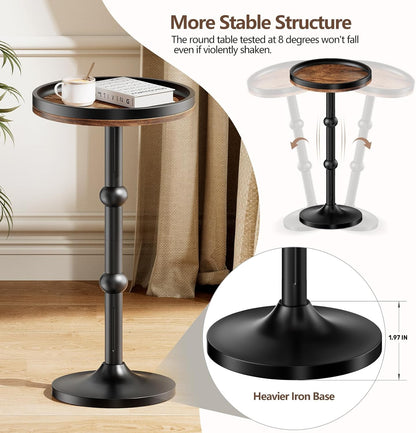 Small Round Side Table, Drink Table for Small Spaces, Modern Cocktail Table with Metal Leg, Weighted Iron Base Pedestal Round End Tables for Living Room, Bedroom, Couch