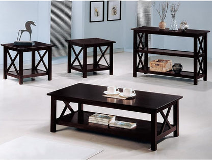 Set of 3 Cherry Round Accent Table with Faux Marble Top, Wood, Brown