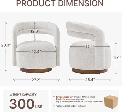 KISLOT, Swivel Accent Chair, Modern Arm Chair with Wooden Base, Wheat, 2PCS | Upholstered Barrel Chair with Open Back Design, Modern Arm Chair with Wooden Base Wheat, Living Room Bedroom Reading
