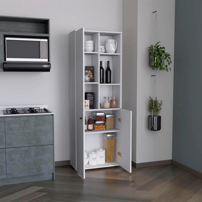 Riner 67" Tall Slim Pantry Organizer with 8 Shelves, 2 Doors & Modern Style - White