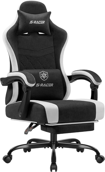 Homall Gaming Chair with Massage & Footrest, Ergonomic Computer Office Chair, High-Back Racing Style Reclining Chair with Adjustable Lumbar Support, Breathable Tech Fabric for Adults (Black)