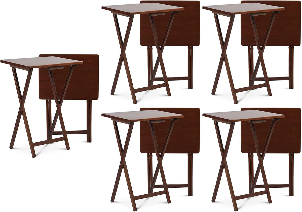PJ Wood - Folding Wood TV Tray Table - Honey Oak, 10-Piece Set | Rectangular Design, Cross Base, 14.57 in W x 19.09 in L x 26 in H, Indoor Use, Assembly Required, Screwdriver Hammer Needed