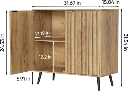 Semiocthome Buffet Cabinet with Storage, Sideboard Cabinet with Fluted Doors and Metal Legs, Storage Cabinet with Adjustable Shelf, Accent Table for Living Room, Kitchen, Entryway - Natural