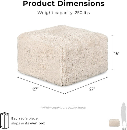 Furniture of America Havyn Modern Faux Fur 1-Seater Square Modular Foam Ottoman, Compressed Couch in a Box, No Assembly Required, for Living Room and Office, Sand