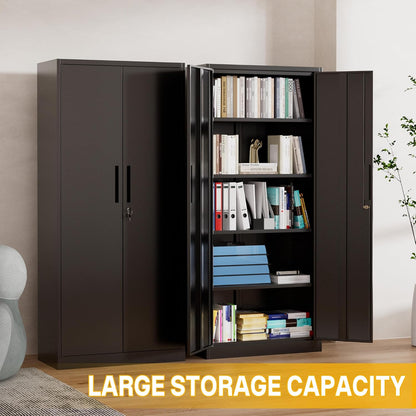 Metal Storage Cabinet with 2 Doors and 4 Adjustable Shelves, 71" Garage Storage Cabinet with Anti-Tipping Design, Lockable Garage Cabinets for Office, Home, Garage, Gym, School