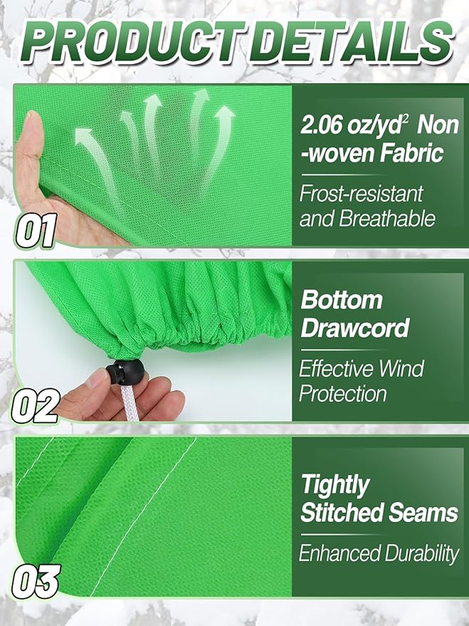 ANPHSIN 12 Pcs 39.3in x 39.3in Plant Covers Freeze Protection - Winter Shrub Plant Protection Bags, Frost Blankets Cloths with Drawstring for Outdoor Garden Potted Plants, Green