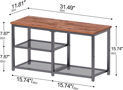 CHEMPFR Shoe Bench with Storage, Shoe Rack Organizer, Spacious Wood Top Entryway Bench, with 300 lb Capacity for Hallway, Living Room, Rustic Brown (3 Tier 31.5″x11.81″x15.74″)