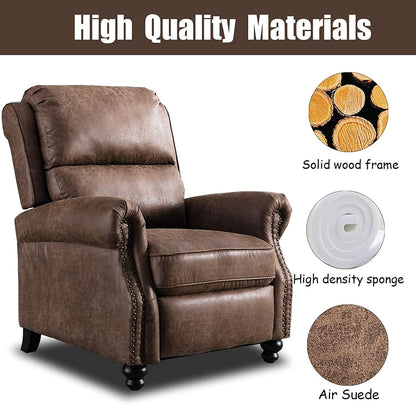 CANMOV Pushback Recliner Chair Faux Leather Armchair Push Back Recliner with Rivet Decoration Single Sofa Accent Chair for Living Room, Chocolate
