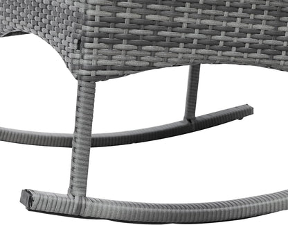 Outsunny 3 Piece Patio Rocking Chair Set, 2 PE Wicker Rocking Chairs, Cushioned, 1 Two-Tier Wood Slat Coffee Table, Rattan Front Porch Furniture, Gray
