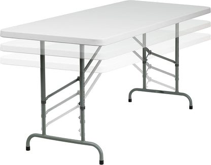 Flash Furniture 6-Foot Adjustable Plastic Folding Table, White | Bi-Fold, Carrying Handle, Commercial Grade, Easy Storage