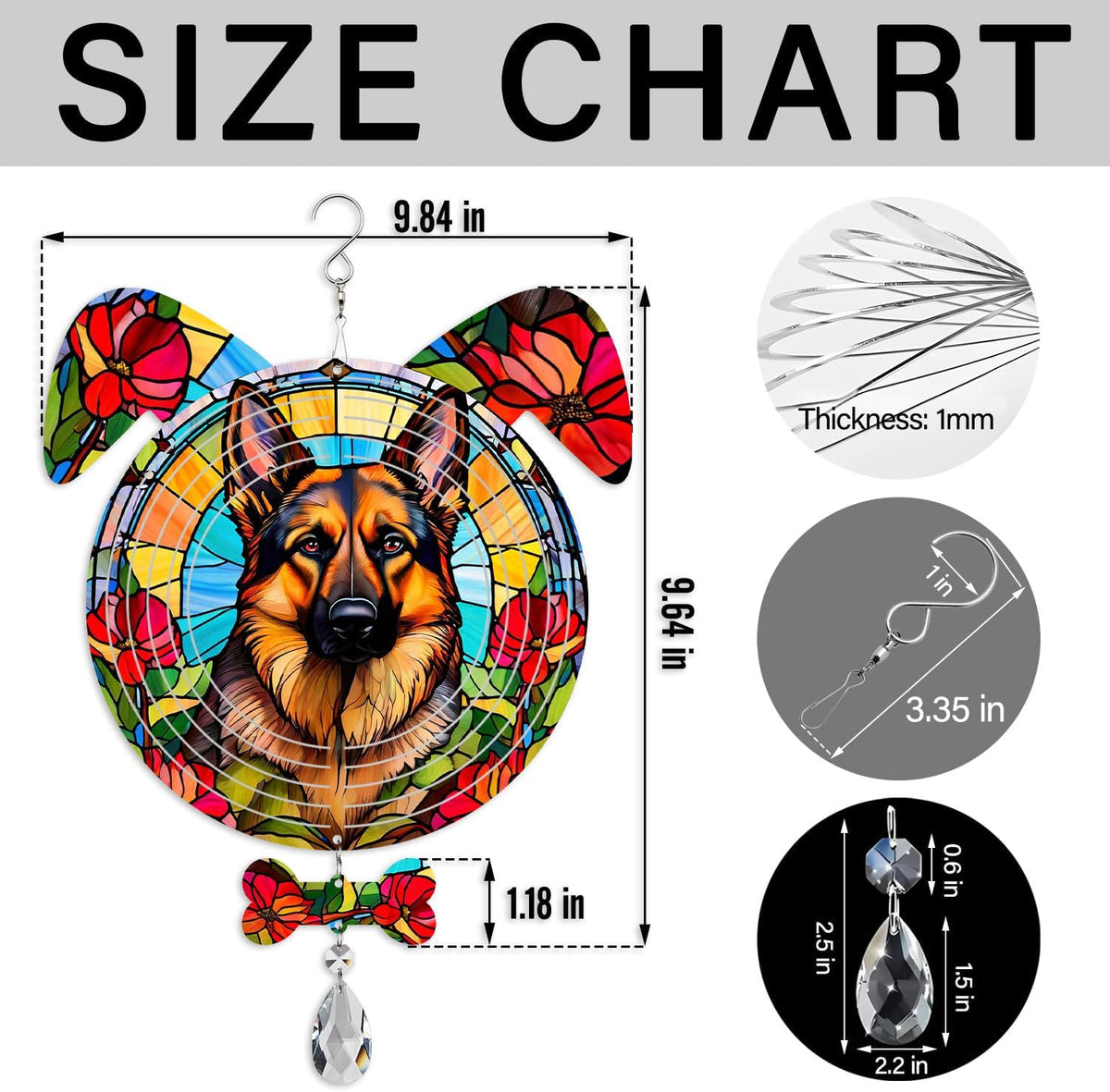 German Shepherd Dog Ears Wind Spinner, German Shepherd Wind Spinner Hanging for Yard and Garden