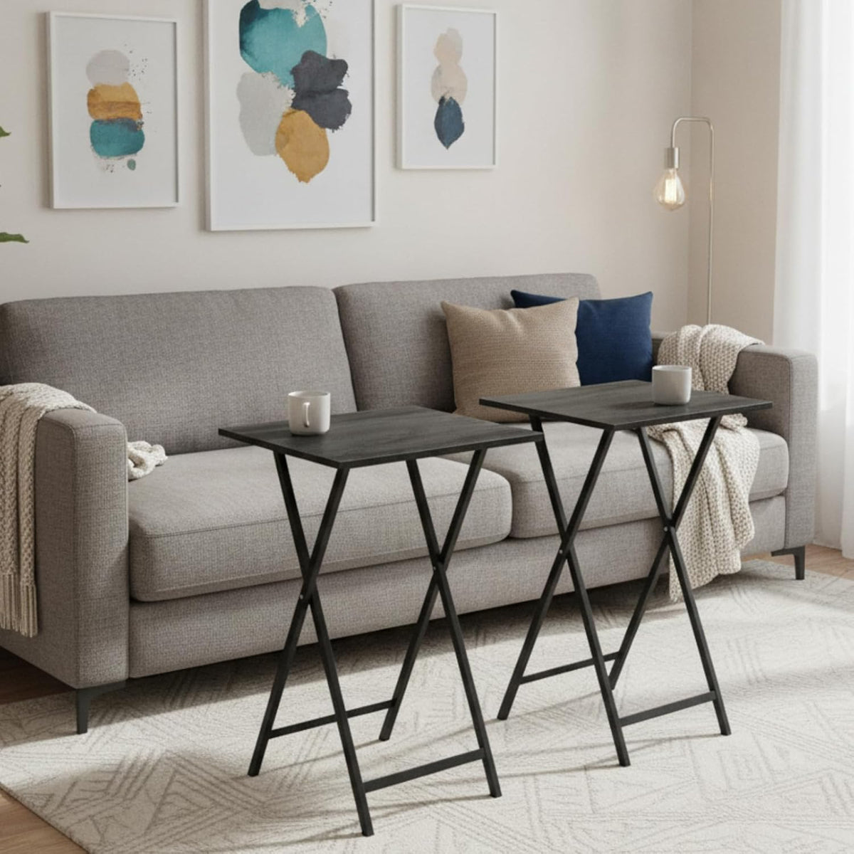 Folding TV Tray Table, Set of 2 Small Table, TV Dinner Table, Snack Tray Table Set, Portable Foldable Desk, Sofa Side Table, TV Tray Table for Couch, Living Room, Small Space