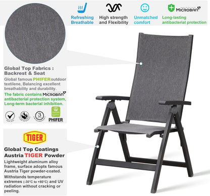 Folding Chair, Indoor & Outdoor Balcony, Patio Porch, Garden Lawn, Pool, for Comfortable Black Foldable Chairs, Portable Cozy Recliner, Metal Frame, Heavy Duty Durable
