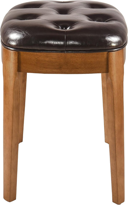 Vanity Stool Bench with Upholstered, Modern Luxury Wood Stool ,Ottoman Shoe Bench for Living Room, Vanity, Entryway, 19.3"L x 14.9"W x 19.3"H Easy Assembly, Beeswax Leg & Dark Brown FD-HNY-DB