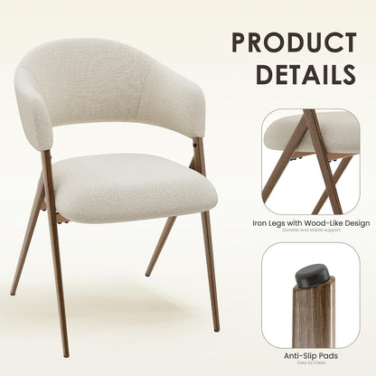COLAMY Modern Dining Chairs Set of 6, Upholstered Fabric Dining Room Kitchen Island Dinner Chairs with Iron Legs, Open Back and Padded Seat for Living Room/Bedroom/Restaurant/Cafe, Beige