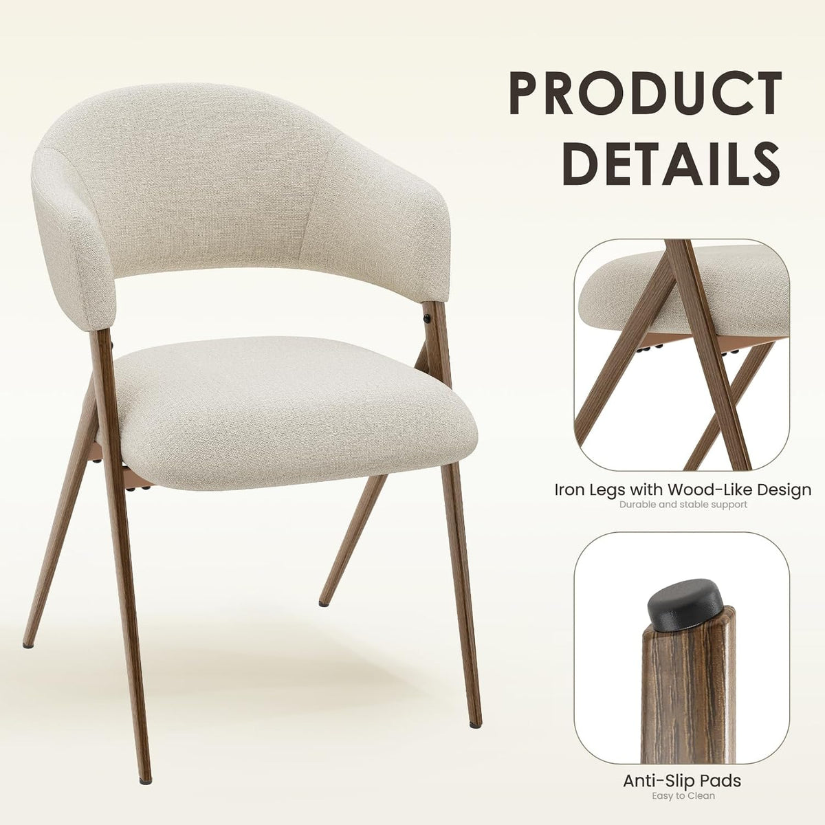 COLAMY Dining Chairs Set of 4, Modern Upholstered Dining Room Kitchen Chairs with Iron Legs, Open Back and Padded Seat, for Living Room/Restaurant/Cafe, Beige