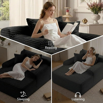 ODUWA 65" Oversized Chaise Lounge Chair Indoor, Cloud Couch Chair with Wide Armrest 3 Pillows, Comfy Cozy Sofa Bed Couches for Living Room No Assembly Require, Black