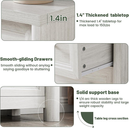 White Nightstand with 3 Drawers, Wood Night Stand with Metal Knobs, Farmhouse Bed Side Table for Bedroom, Modern End Table for Living Room Home Office Storage 1PC