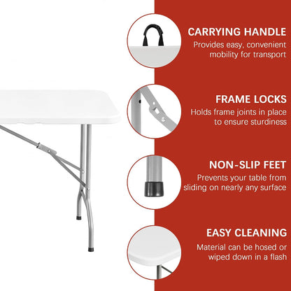 Elevon Folding Table, 6 Feet Heavy Duty Fold-in-Half Utility Table Indoor Outdoor for Camping, Picnic, Party