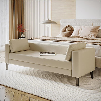 Modern Cloth Bedroom Bench for End of Bed, Modern Upholstered Ottoman Long Entryway for Bathroom Living Room Foyer Indoor Entryway(Beige)