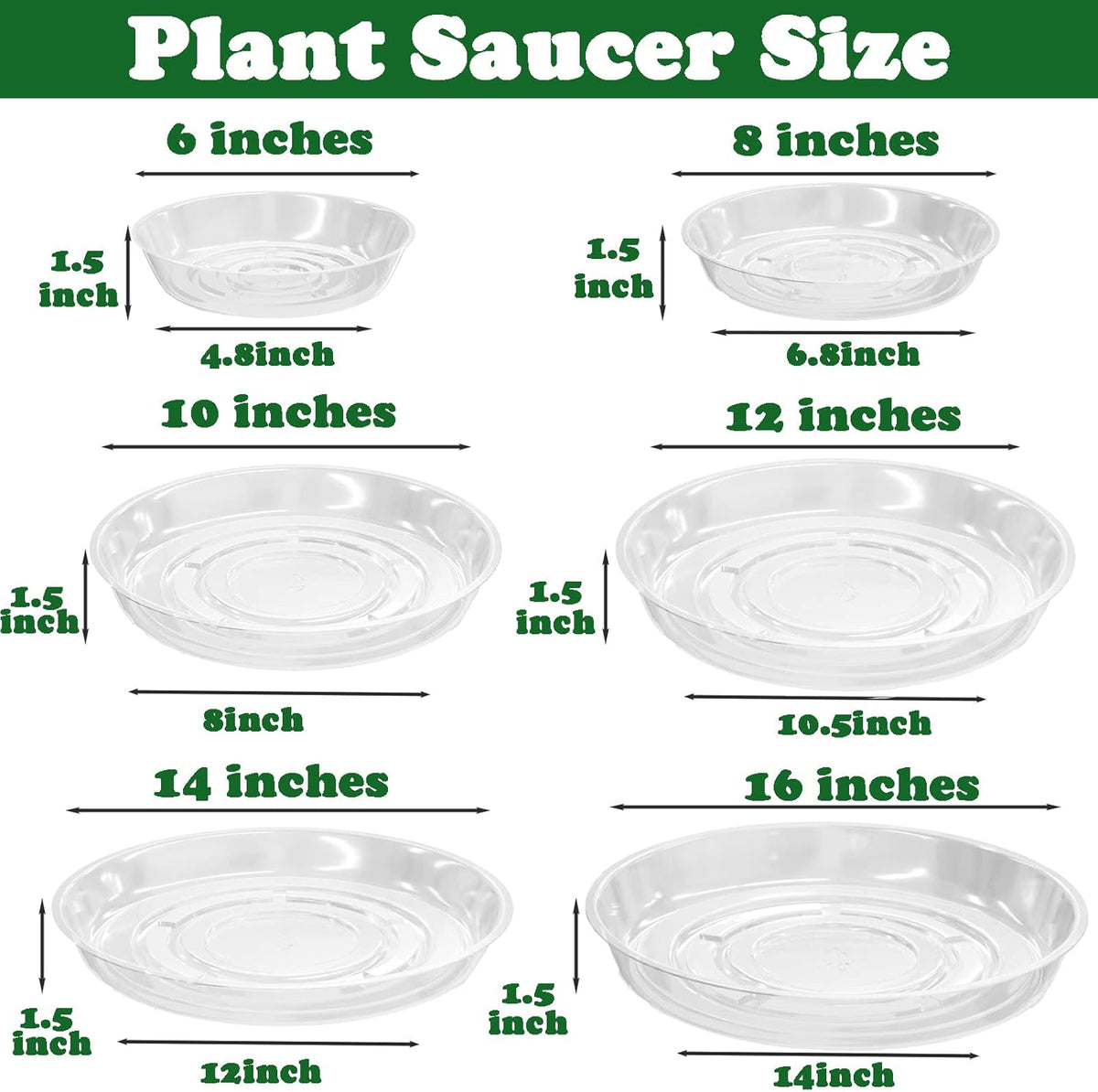 20 Packs 6 Inches Small Clear Plant Saucers for Indoor Outdoor Use Heavy Duty Plastic Plant Trays for Planter Bulk Flower Pot Drip Trays to Catch Water, 4 to 20 Inch