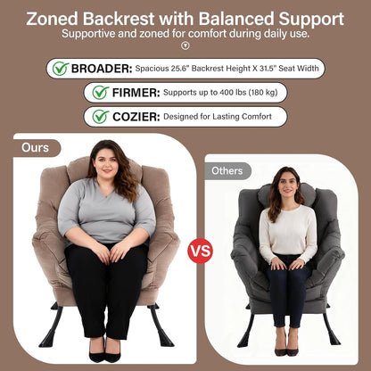 Lazy Chair with Ottoman, Comfy Chair with Pillow，Pure Khaki