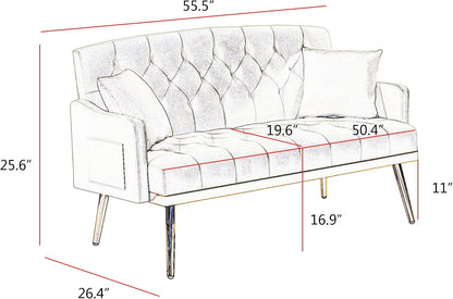 hansones Modern Velvet Armchair with Gold Metal Legs and Side Pockets, Tufted Backrest, Perfect for Living Room, Bedroom Or Office (32.6" Pink)